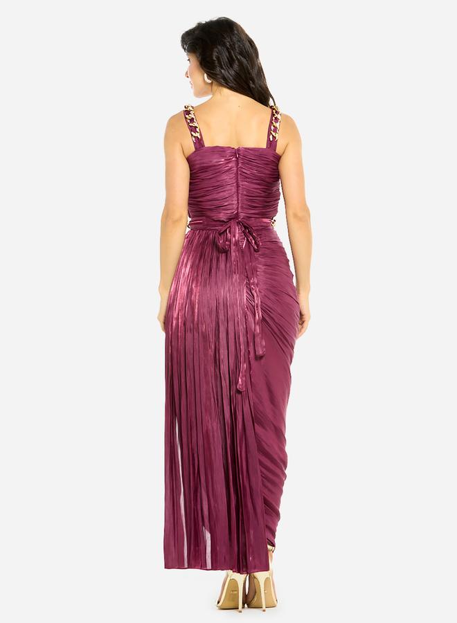 House of Moda Women Ruched Chain Strap Gown Maxi Dress - Image 4